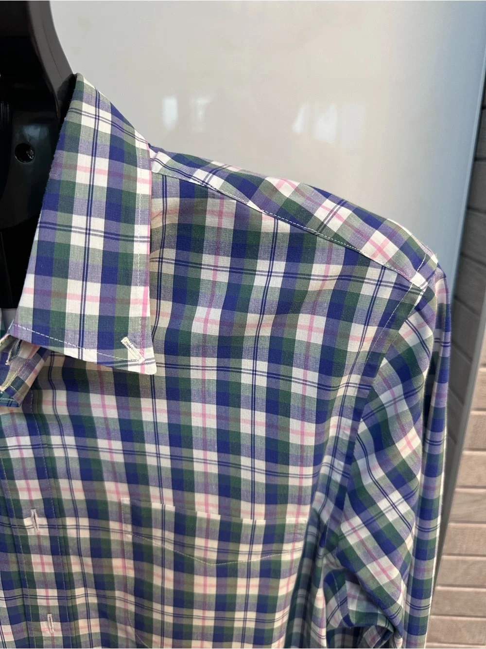 J. Crew Coolmax Slim Fit Blue, Green & White Plaid Button-Down Shirt
